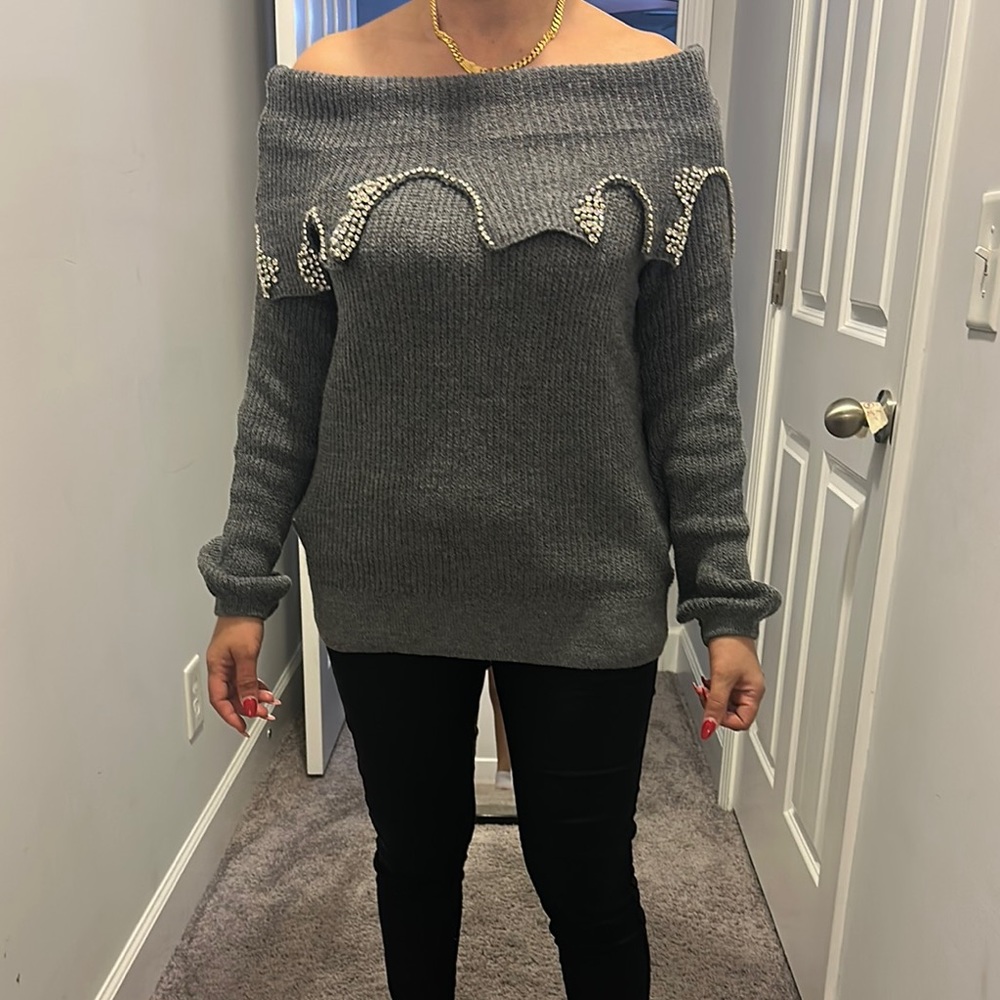 Gray Off-Shoulder Sweater for women
